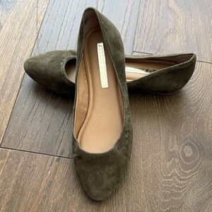 Audrey Brooke Dark Olive Suede Pointed Flats